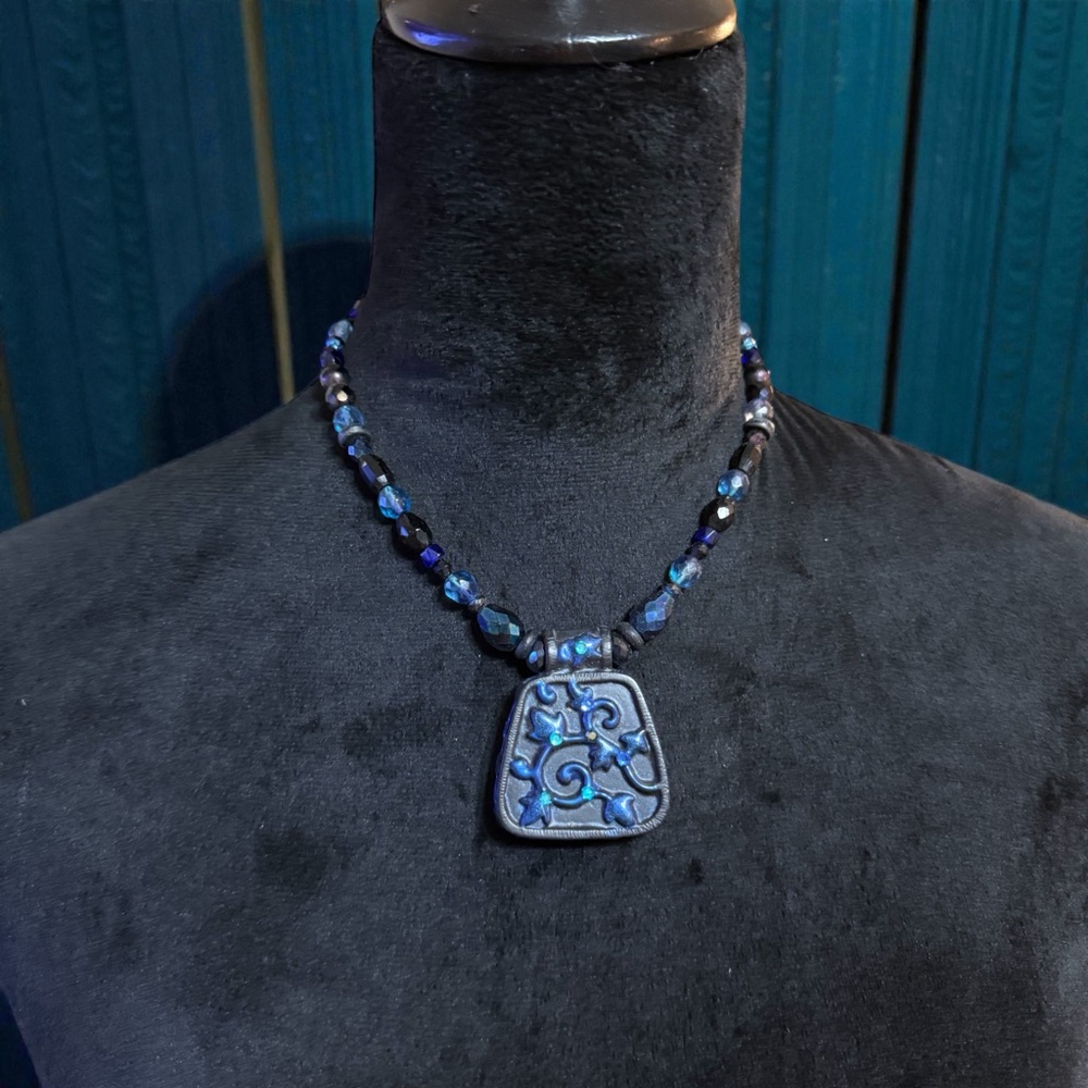 Elegant Blue and Black Beaded Necklace